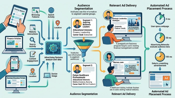 How do targeted display ads work for education marketing campaigns