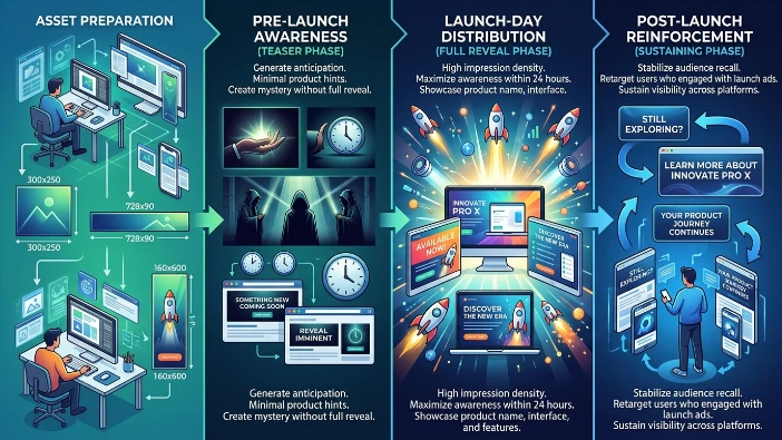 How do tech companies structure banner campaigns for product launches?