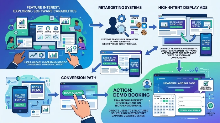 How do tech firms convert feature interest into demo bookings
