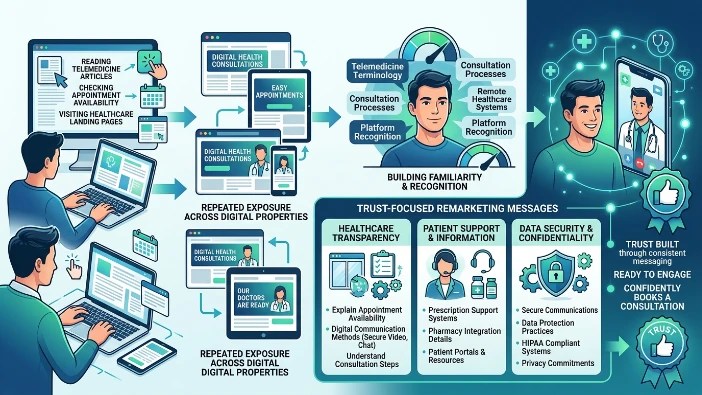 How do telemedicine platforms use remarketing ads to build trust 