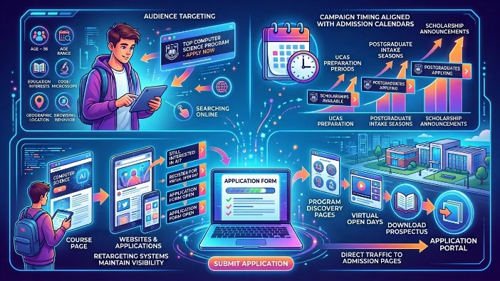 How do universities use digital banner advertising to increase applications?