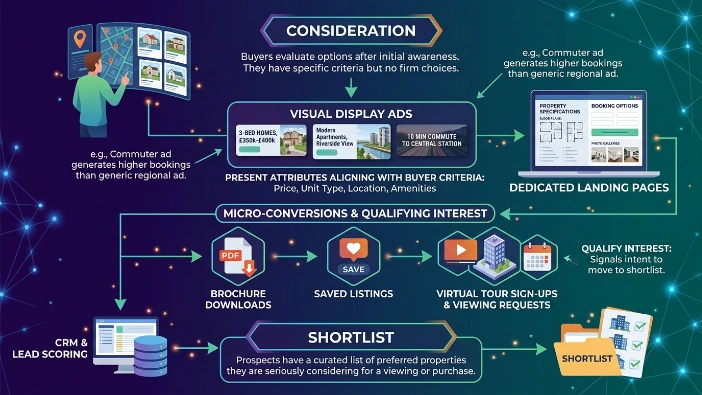 How do visual display ads move prospects from consideration to shortlists