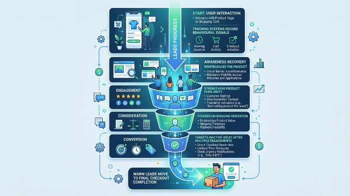 How do warm leads move through a retargeting funnel