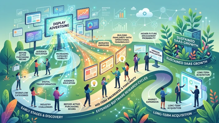 How does display advertising support long-term SaaS growth?