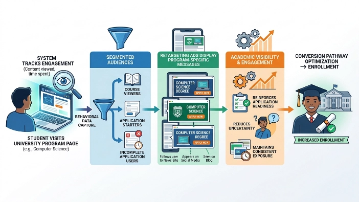 How does display retargeting convert interest into enrollment