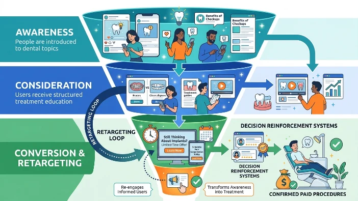 How does retargeting connect to the full dental marketing funnel