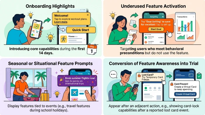 What are common use cases where feature banners drive learning?