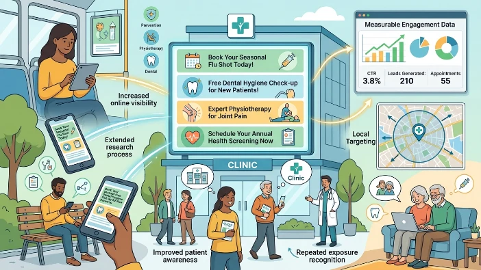 What benefits do banner ads provide for healthcare clinics