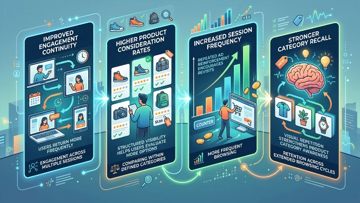 What benefits do e-commerce brands achieve from mid-funnel display ads