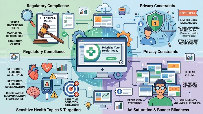 What challenges exist in healthcare banner advertising