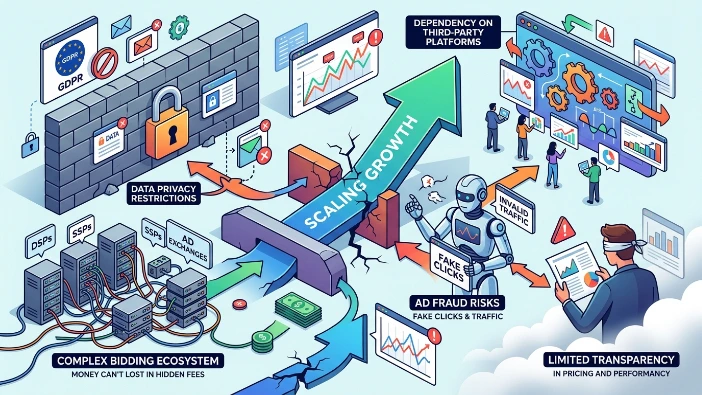 What challenges exist in using programmatic banner ads for scaling growth