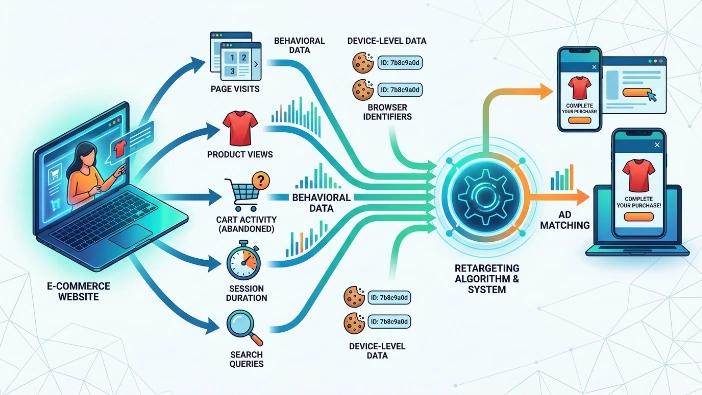 What data is used to show retargeting banner ads to shoppers