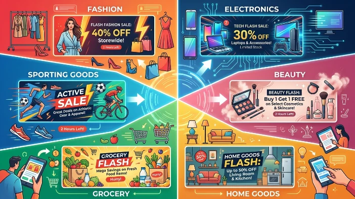 What industries use flash sale banner advertising most frequently
