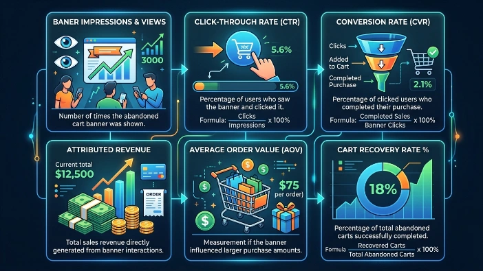 What metrics measure abandoned cart banner performance