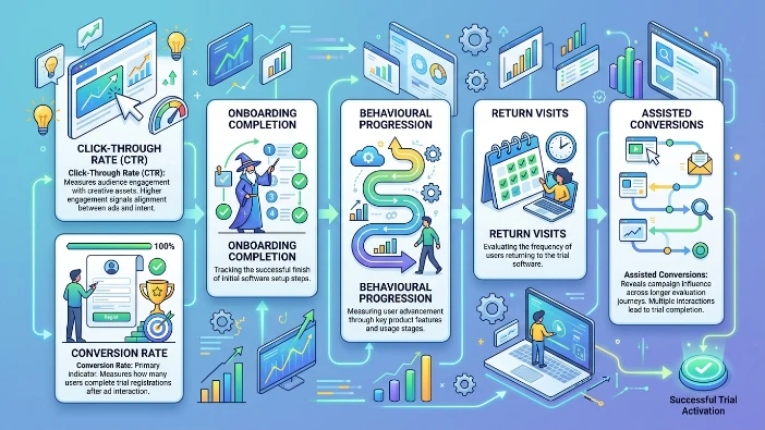 What metrics measure success in trial conversion remarketing campaigns