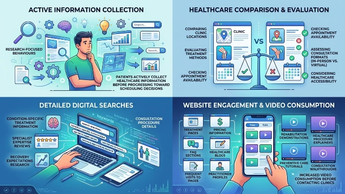 What patient behaviours define the mid-funnel healthcare stage