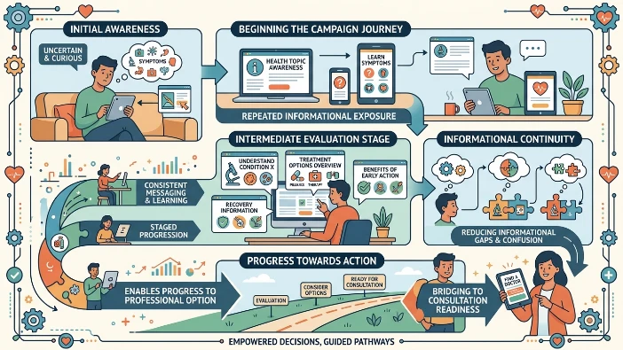 What role do banner campaigns play in structured healthcare decision journeys?