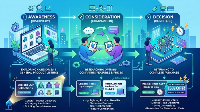 What role do customer journey stages play in retargeting banner ads?