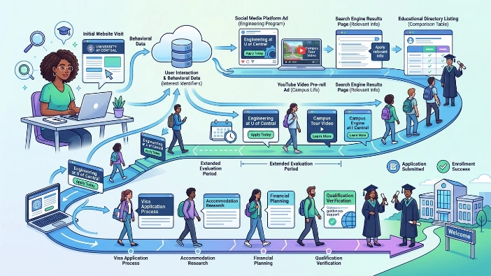 What role do retargeting ads play in modern student recruitment