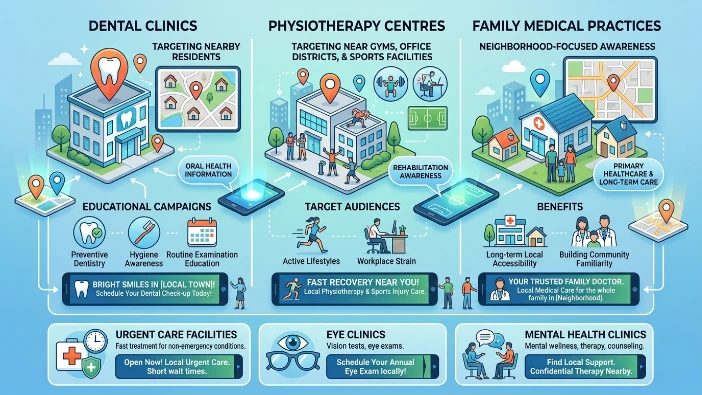 What types of clinics benefit from geo-targeted banner ads?