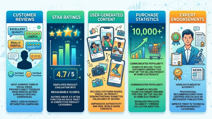 What types of social proof are used in banner advertising