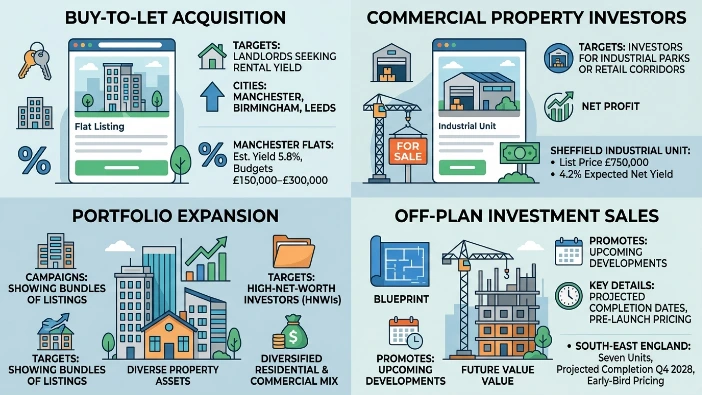 What use cases exist for listing-based ads in the UK investor market