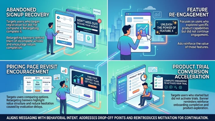 What use cases show banner retargeting effectiveness in tech startups?