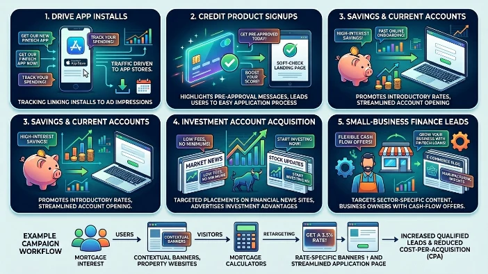 What use cases show banner ads working for fintech companies