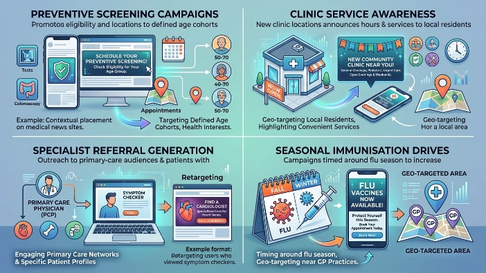 What use cases show display ads working in healthcare?