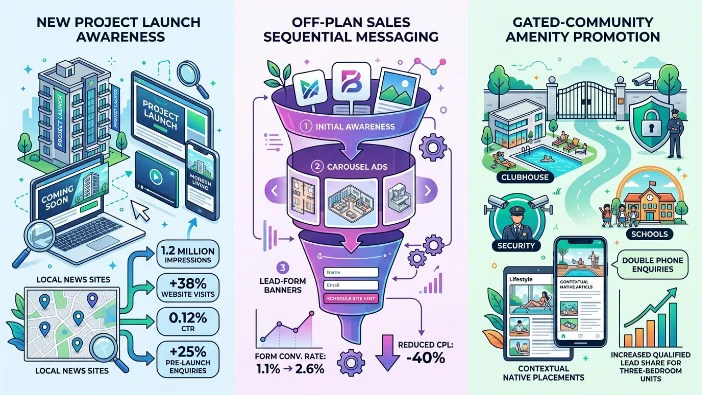 What use cases show display campaigns working for housing societies?