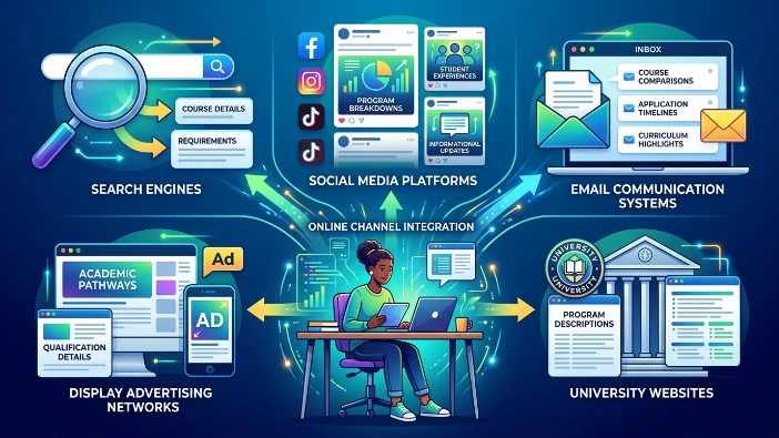 Which digital channels support mid-funnel educational campaigns