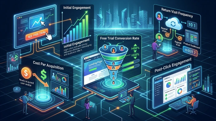 Which metrics measure SaaS banner ad performance