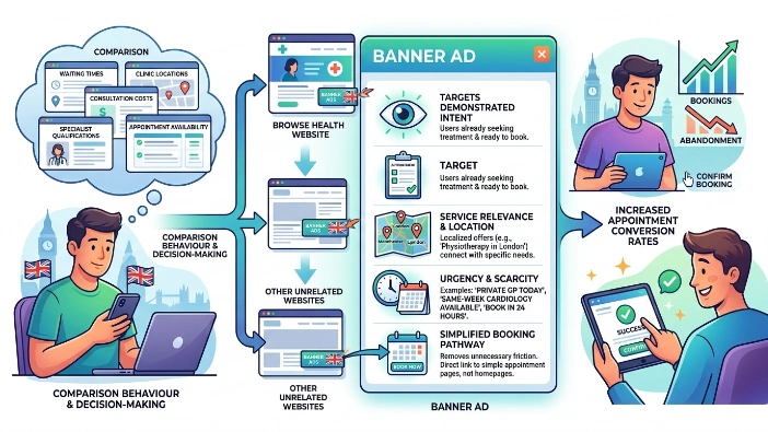Why do banner ads perform effectively at the final booking stage?