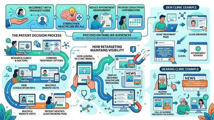 Why do clinics use retargeting ads to increase patient visits?