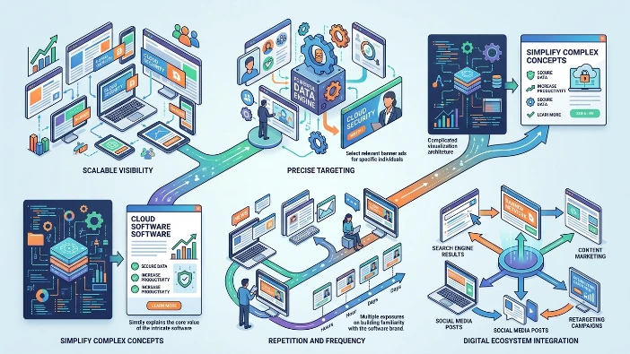 Why do software companies use banner ads for awareness?