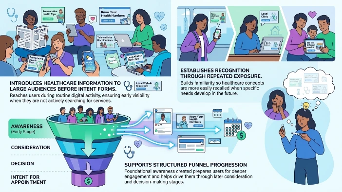 Why is display advertising important in early stage healthcare marketing funnels