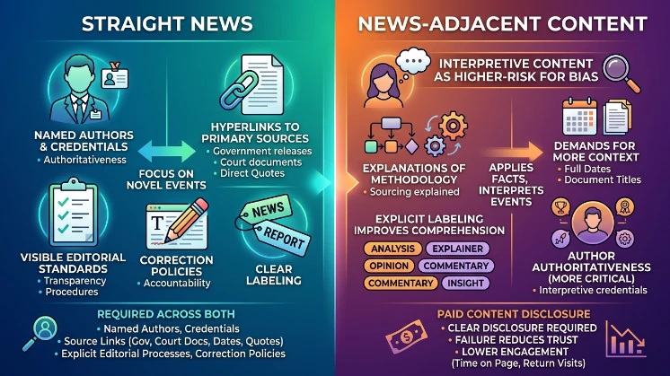 How do UK readers’ trust signals differ for news-adjacent content compared with straight news