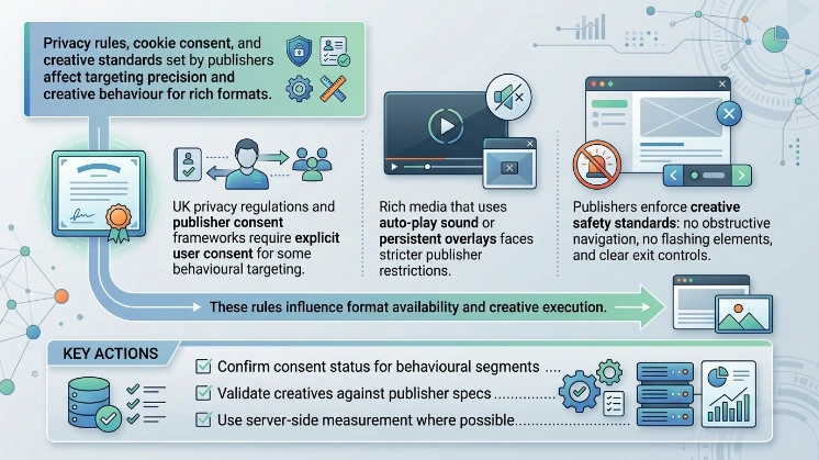 How do UK regulatory and publisher policies affect format choice