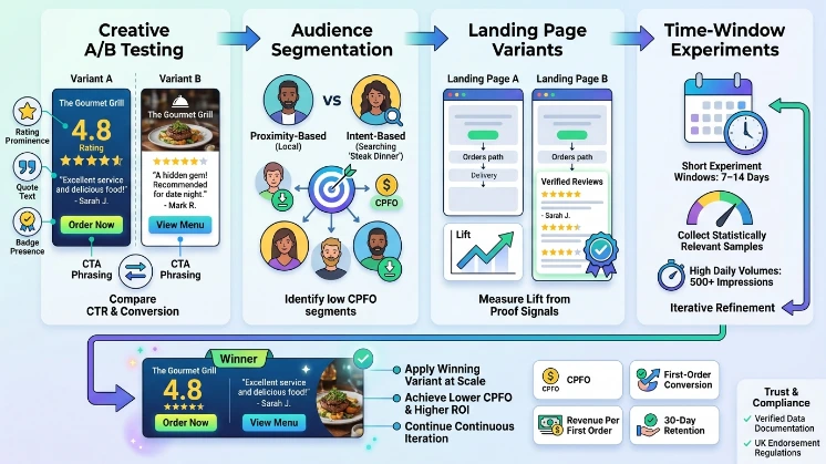 How do advertisers test and optimise review-based banners