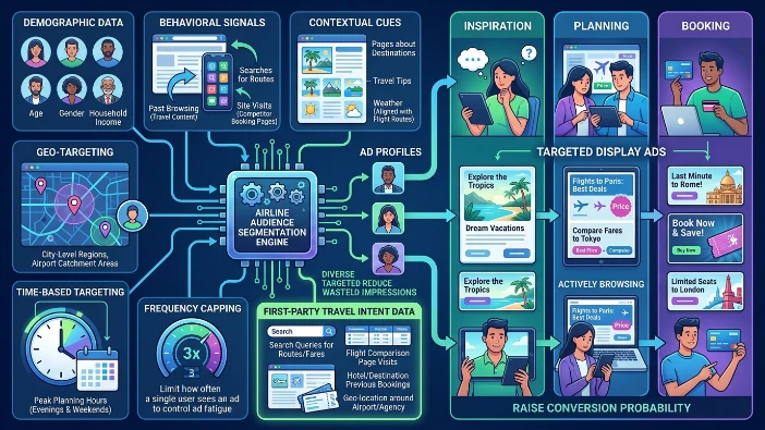 How do airlines target audiences with display ads