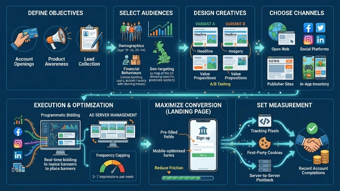 How do banner campaigns for banks get planned and executed