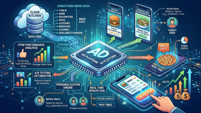 How do cloud kitchen ads use menu data to increase conversions