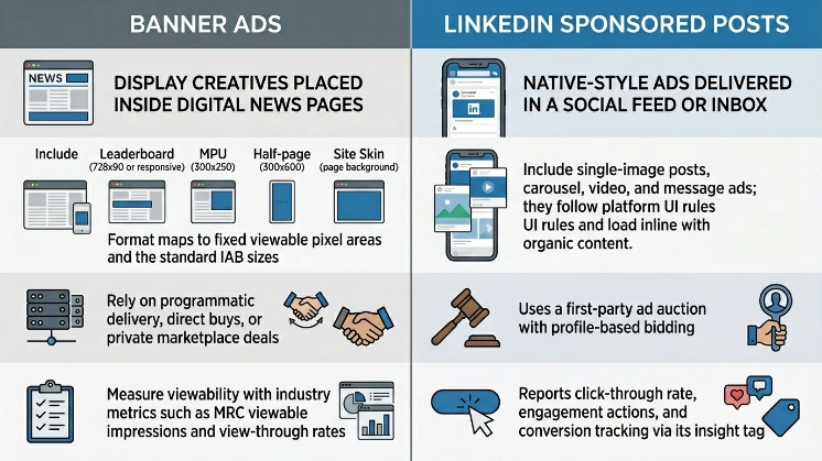 How do definitions and formats differ between the two ad types