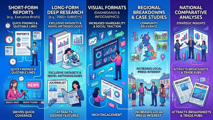 How do different report formats influence UK media pickup