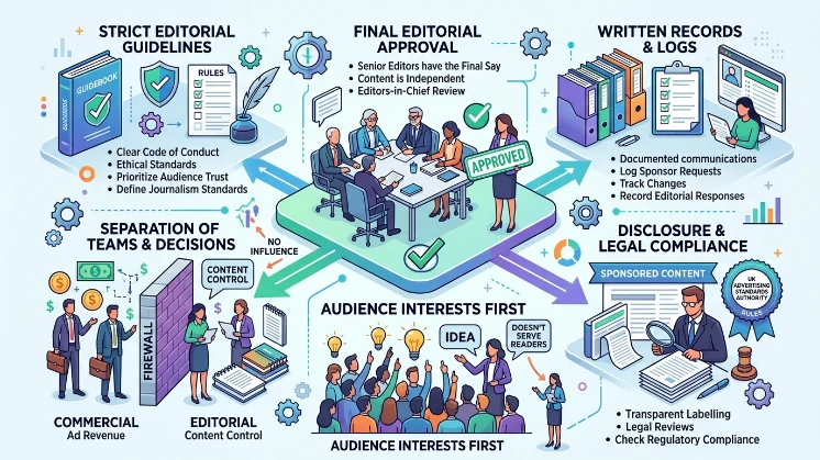 How do editorial teams keep editorial independence during sponsorship