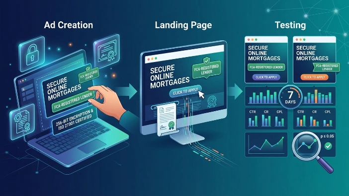 How do financial marketers design security-focused ads that increase lead conversion
