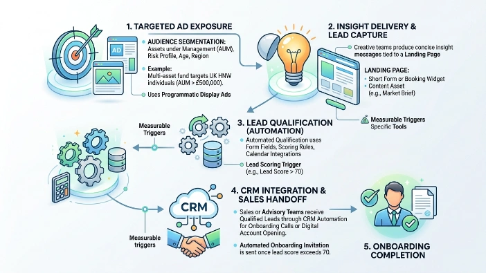 How do firms design the workflow from ad exposure to client onboarding
