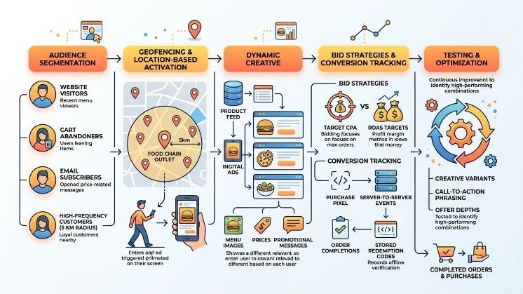 How do food chains structure display campaigns to convert consideration into purchases