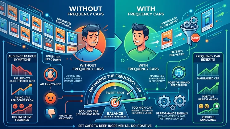 How do frequency caps reduce audience fatigue