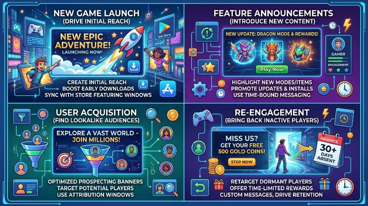 How do gaming companies use banner campaigns across specific use cases
